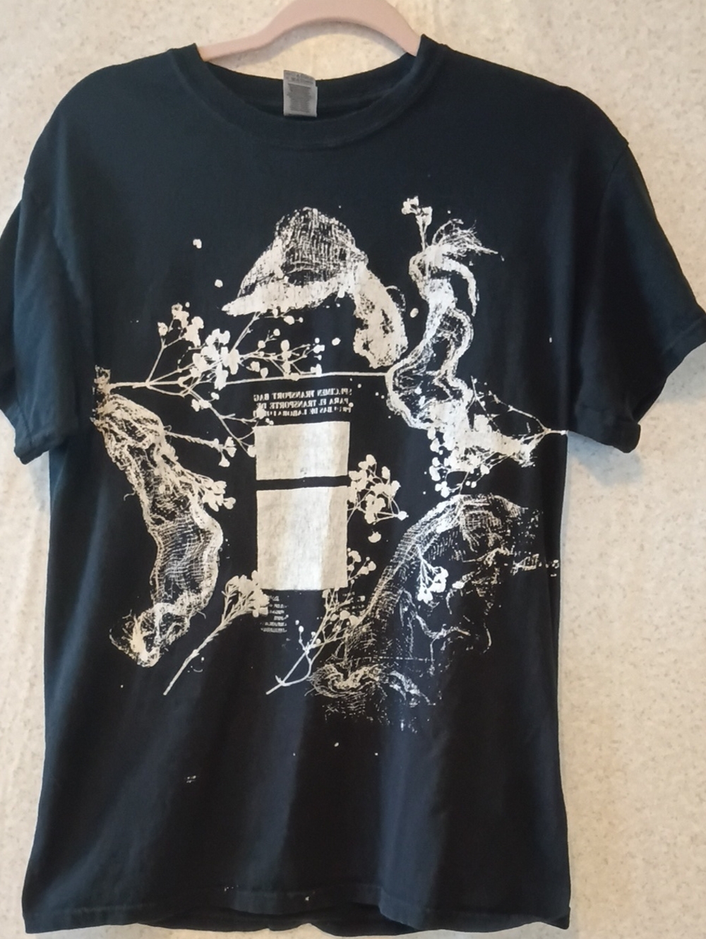 Gildan Black Short Sleeve Tee with White Abstract Floral Print